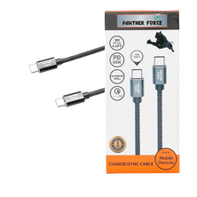 PF61- Panther Force Fast Charge/Sync USB-C to Type-C Cable - Extended Length for Convenient Charging and Syncing of Your Phone