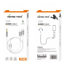 PF280- Panther Force 1M Audio Cable 2-in-1 AUX for Type-C & Apple Connector - Seamless Connectivity, Uninterrupted Power