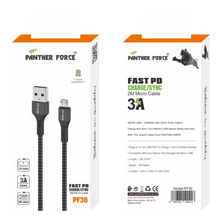 PF36- Panther Force 3A 2M Cable for Micro - Fast Charging and Data Transfer